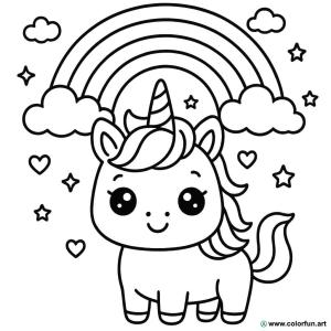 kolorowanka emoji kawaii jednorożec i tęcza