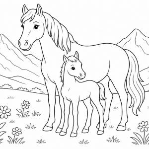 disegno da colorare cavallo e puledro per bambini