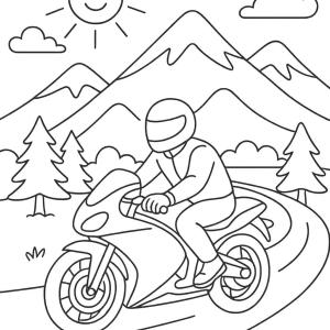 kolorowanka motocykl z krajobrazem