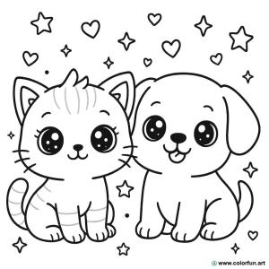 kolorowanka zwierzęta kawaii domowe