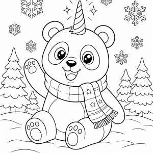 coloriage panda licorne hiver