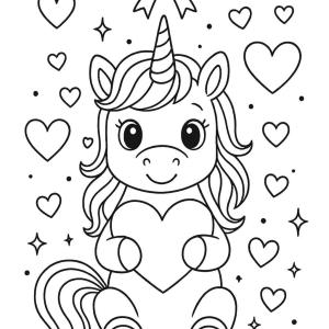 Valentine unicorn coloring page