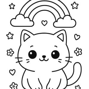 kolorowanka kot kawaii tęcza