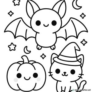 kolorowanka halloween kawaii nietoperz