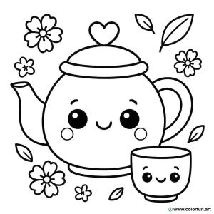 kolorowanka japońska kawaii czajnik