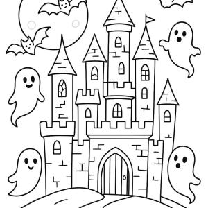 kolorowanka rysunek halloween zamek nawiedzony
