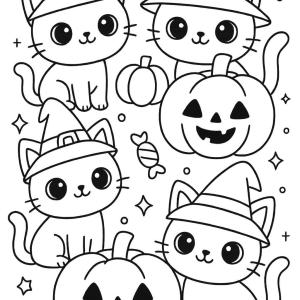 kolorowanka halloween kawaii czarne koty