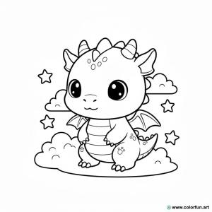 dibujo para colorear dragón kawaii