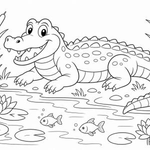 disegno da colorare coccodrillo e lago
