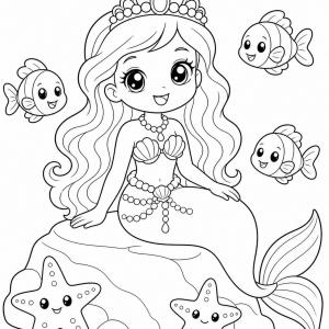 coloriage princesse kawaii sirène adorable