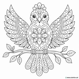 dibujo para colorear mandala de pájaro sencillo