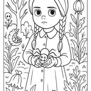 dibujo para colorear miércoles familia Addams para todos
