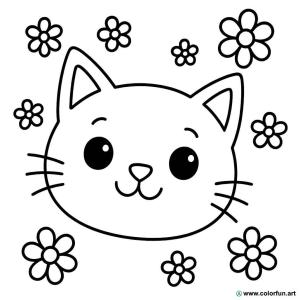 Coloring page cat head with flowers
