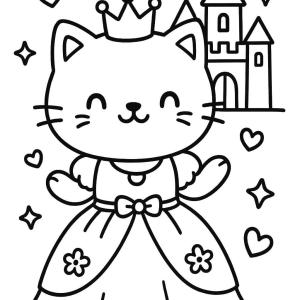 kolorowanka kot kawaii księżniczka