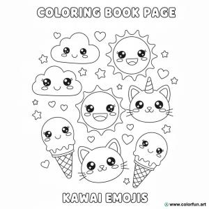 kolorowanka emoji kawaii uśmiechnięte twarze