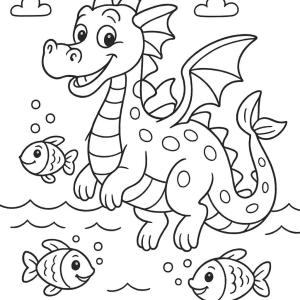 dibujo para colorear dragón en el mar