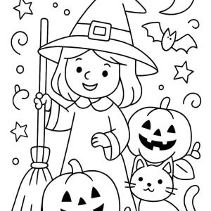 prosta kolorowanka halloween z czarownicami