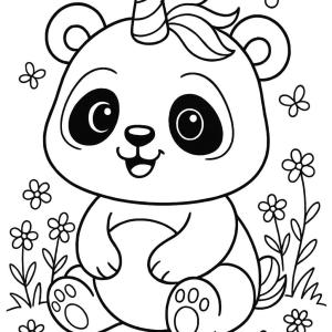 kolorowanka panda jednorożec uroczy