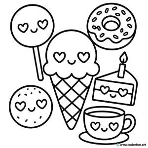 kolorowanka kawaii jedzenie lód