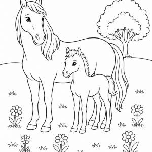 disegno da colorare cavallo e puledro semplice