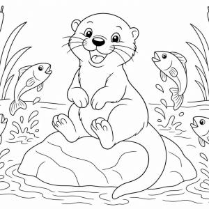 coloriage loutre sur rocher