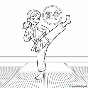 kolorowanka uśmiechnięta dziewczynka uprawiająca karate