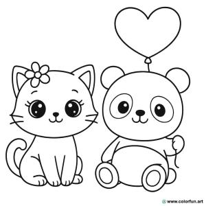 kolorowanka zwierząt kawaii dla początkujących