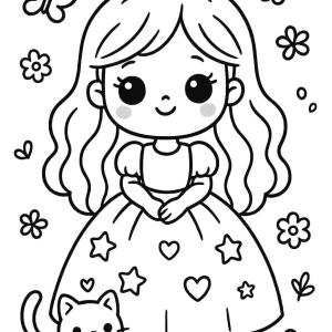 kolorowanka księżniczka kawaii mała dziewczynka