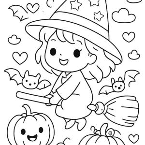 kolorowanka halloween kawaii czarownica urocza