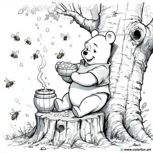 Winnie the Pooh coloring page with honey