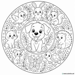 kolorowanka mandala zwierzęta uroczy zabawny szczeniak