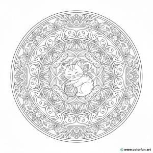 kolorowanka mandala urocze zwierzęta rozbrykany kotek