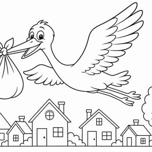 dibujo para colorear de cigüeña estilo cartoon