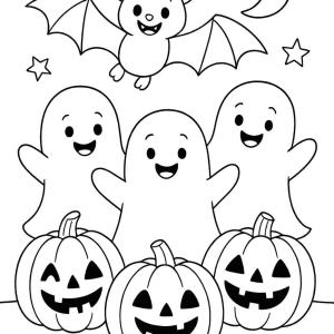 kolorowanka halloween nietoperz z duchami