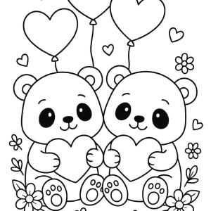 Valentine's Day coloring page with animals