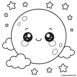 kolorowanka księżyc kawaii