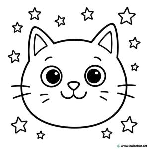 cat head coloring page with stars