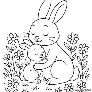 coloring page mom and baby rabbit