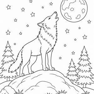 coloriage loup qui hurle à la lune