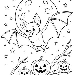kolorowanka halloween latający nietoperz w nocy