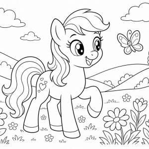coloriage poney dans la prairie