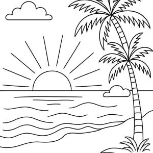 kolorowanka zachód słońca na tropikalnej plaży