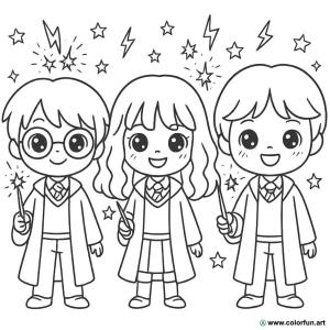 kolorowanka harry potter kawaii różdżki magiczne