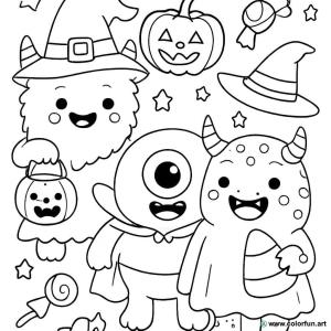 kolorowanka halloween kawaii miłe potwory