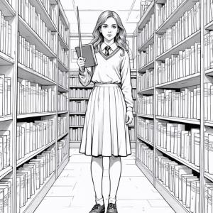 Hermione Granger coloring page at school Download or Print for free