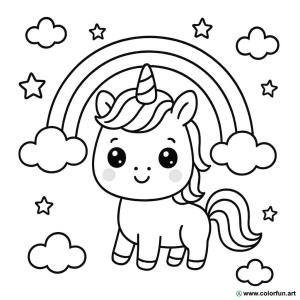 kolorowanka emoji kawaii jednorożec tęcza