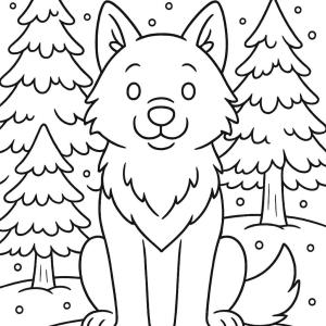 dibujo para colorear lobo en invierno