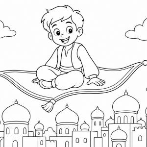 kleurplaat Aladdin vliegend tapijt