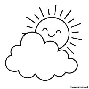 dibujo para colorear nube con sol