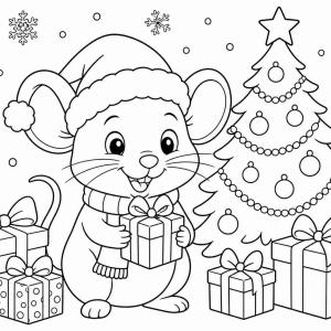 dibujo para colorear ratón de Navidad